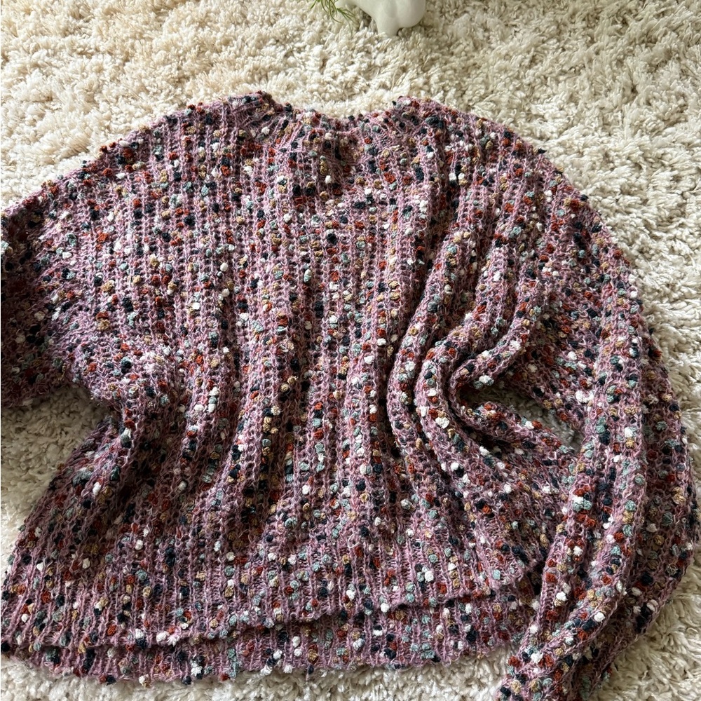 Pink and Red Crew Neck Sweater with Textured Knit